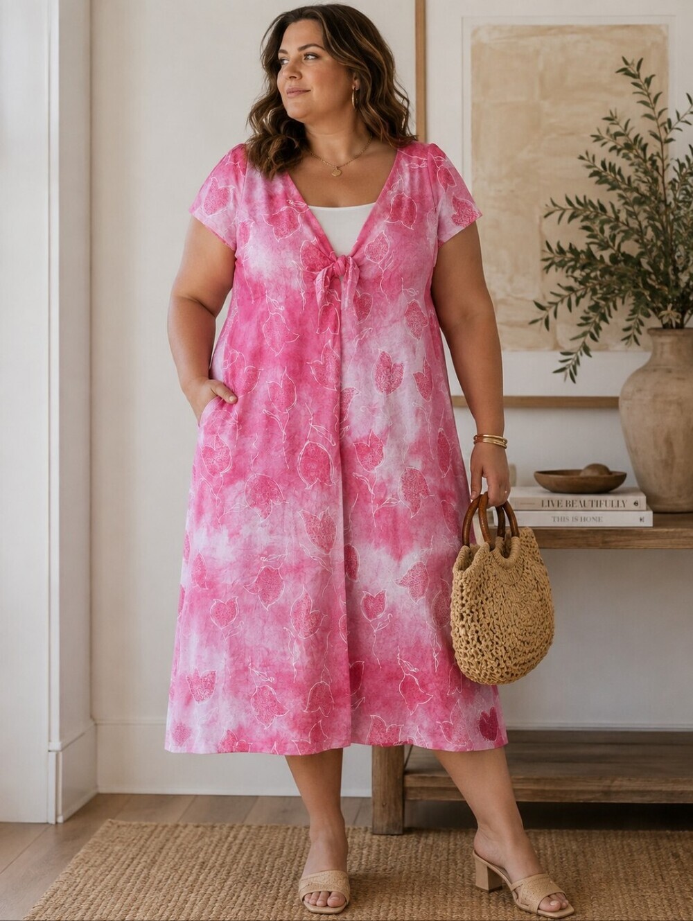 Handmade! Pink Floral A-Line Dress – One-of-a-Kind by Seamstress, Ptp 21" to 26"